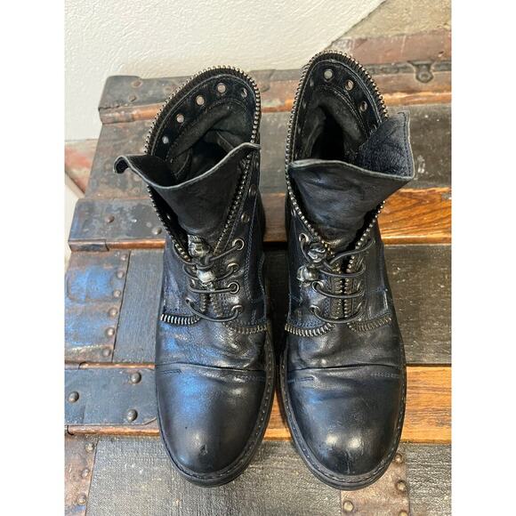 The Shoe Box Leather Combat Boots Women's 6 Bronze Blue Skull Head Punk Goth UK - Picture 7 of 10